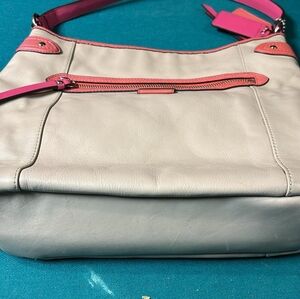 Coach Leather Daisy  Shoulder Bag in Light Gray with Pink
